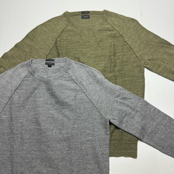 2 J.Crew Rugged Crewneck All Cotton Sweaters In Green, Gray Size: S (Slim Fit) - Picture 1 of 7